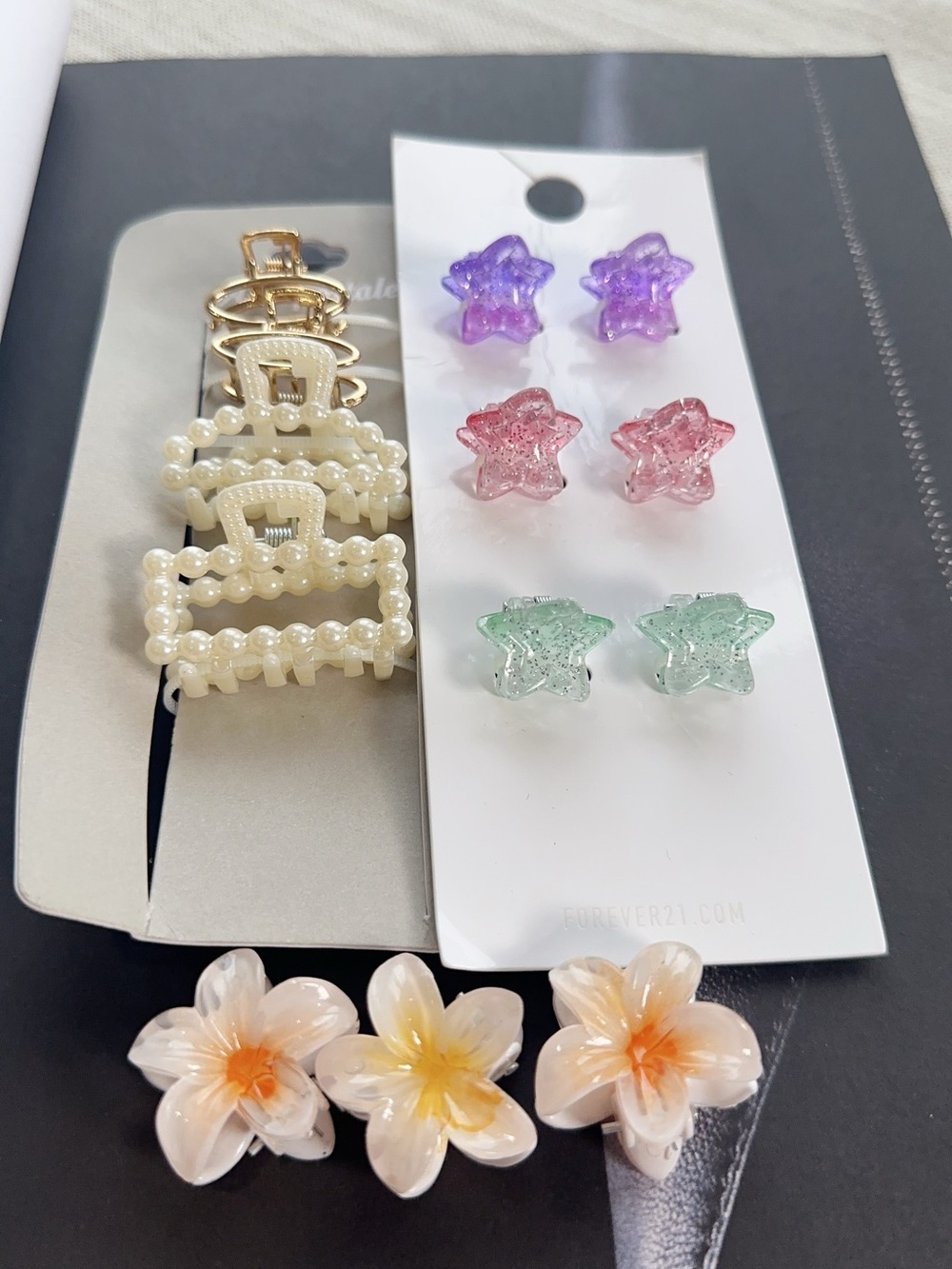 Forever 21 Pearl Clip & Floral Earring Set - Cream, Purple, Pink, Green